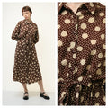 80s Vintage Y2k Midi Length Brown Pencil Long Sleeves Dress size L Large 3950/ Vintage Woman Midi Polka Dot Length Dress/ Vintage Dress