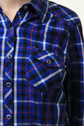 90s Vintage Harley Davidson Checked Blue Logo Long Sleeve Buttons Up Woman Shirt in M size 3959/ Vintage Harley Davidson Blue Woman Shirt