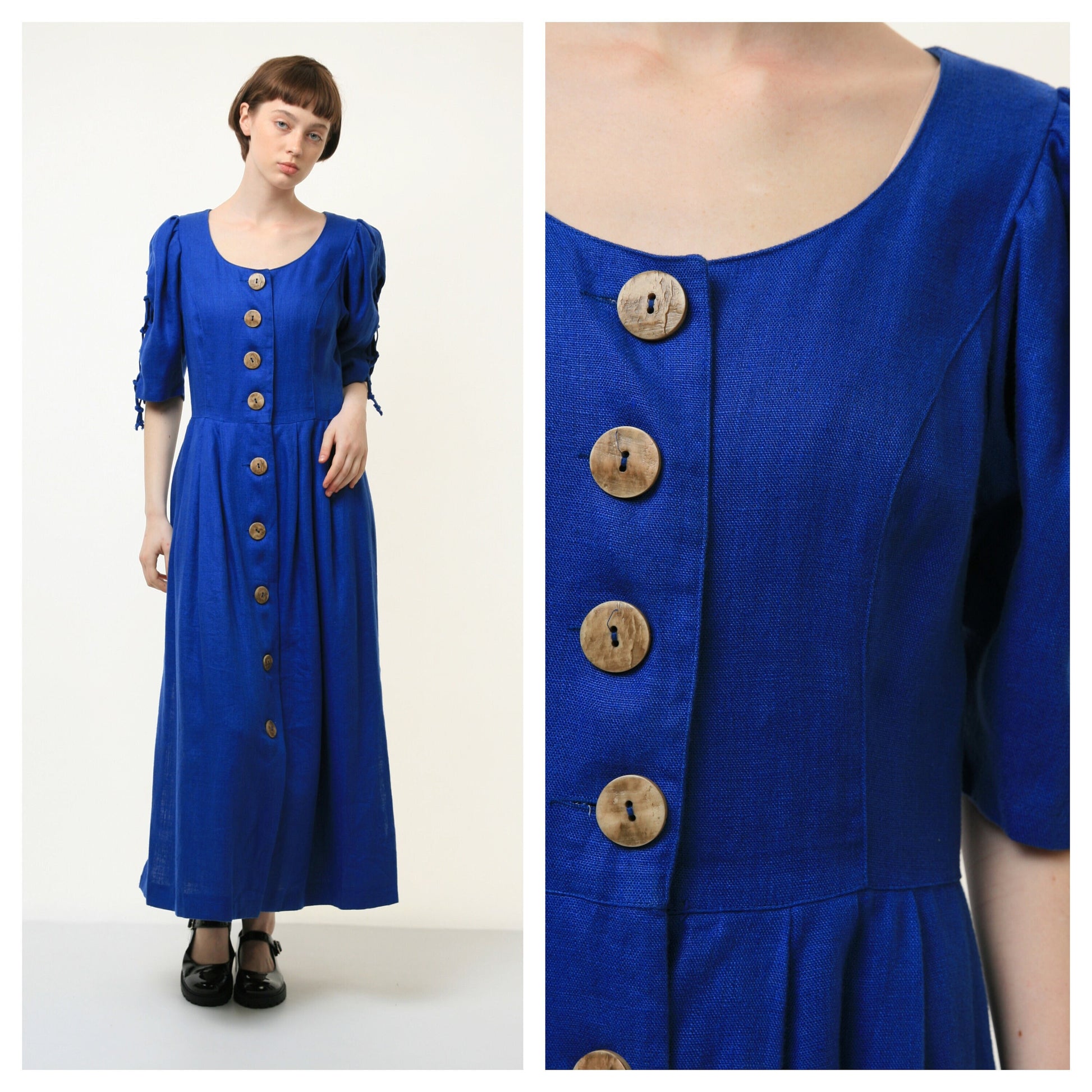 70s Vintage Blue Medieval Alpen Austrian Dirndl Octoberfest Bohemian Cottagecore Trachten Buttons Up Folk Dress 3974 Girlfriend Gift