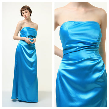 80s Vintage Vtg Rare Evening Blue Maxi Long Sleeveless Pencil Evening Dress Girlfriend Gift Size S/ 80s Vintage Maxi Evening Dress