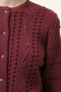 Vintage Scandi Austrian Traditional Embroidered Knitwear Buttons Up Jumper Sweater 4053/ Bavarian Folk Purple Knitted Cardigan size S