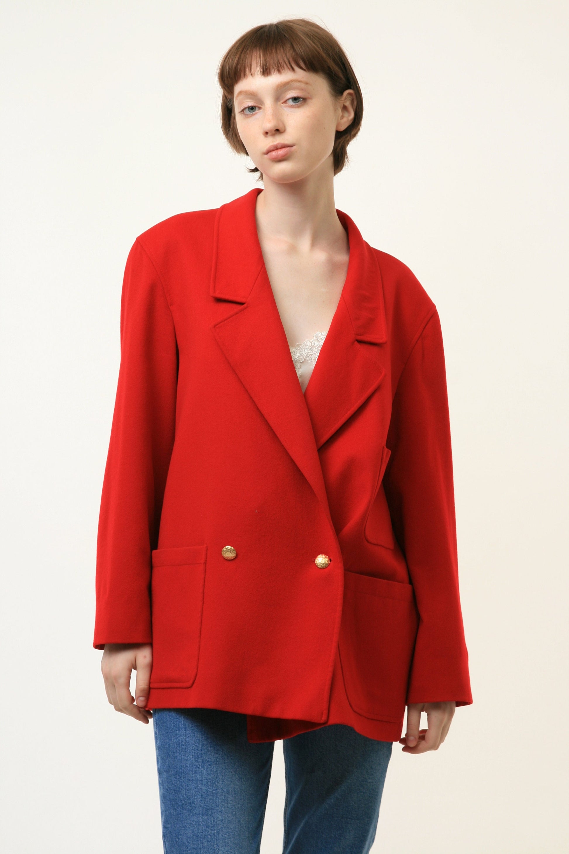 80s Vintage Vtg Rare Pure Wool Woolmark Red Long Maxi Blazer Jacket Button Up Girlfriend Gift Present/ Vintage Woman Blazer