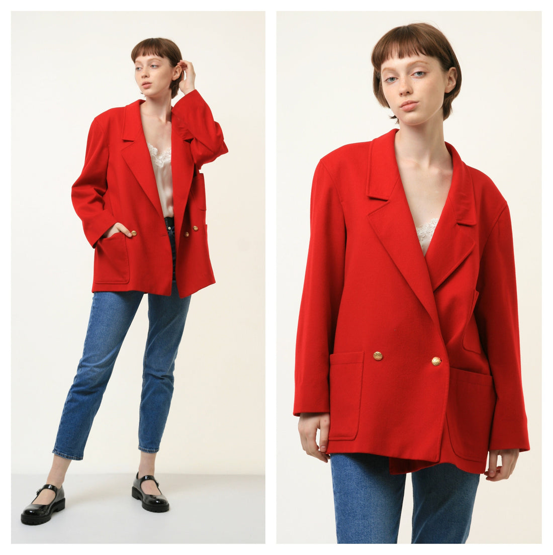 80s Vintage Vtg Rare Pure Wool Woolmark Red Long Maxi Blazer Jacket Button Up Girlfriend Gift Present/ Vintage Woman Blazer