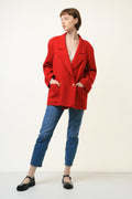 80s Vintage Vtg Rare Pure Wool Woolmark Red Long Maxi Blazer Jacket Button Up Girlfriend Gift Present/ Vintage Woman Blazer