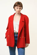 80s Vintage Vtg Rare Pure Wool Woolmark Red Long Maxi Blazer Jacket Button Up Girlfriend Gift Present/ Vintage Woman Blazer