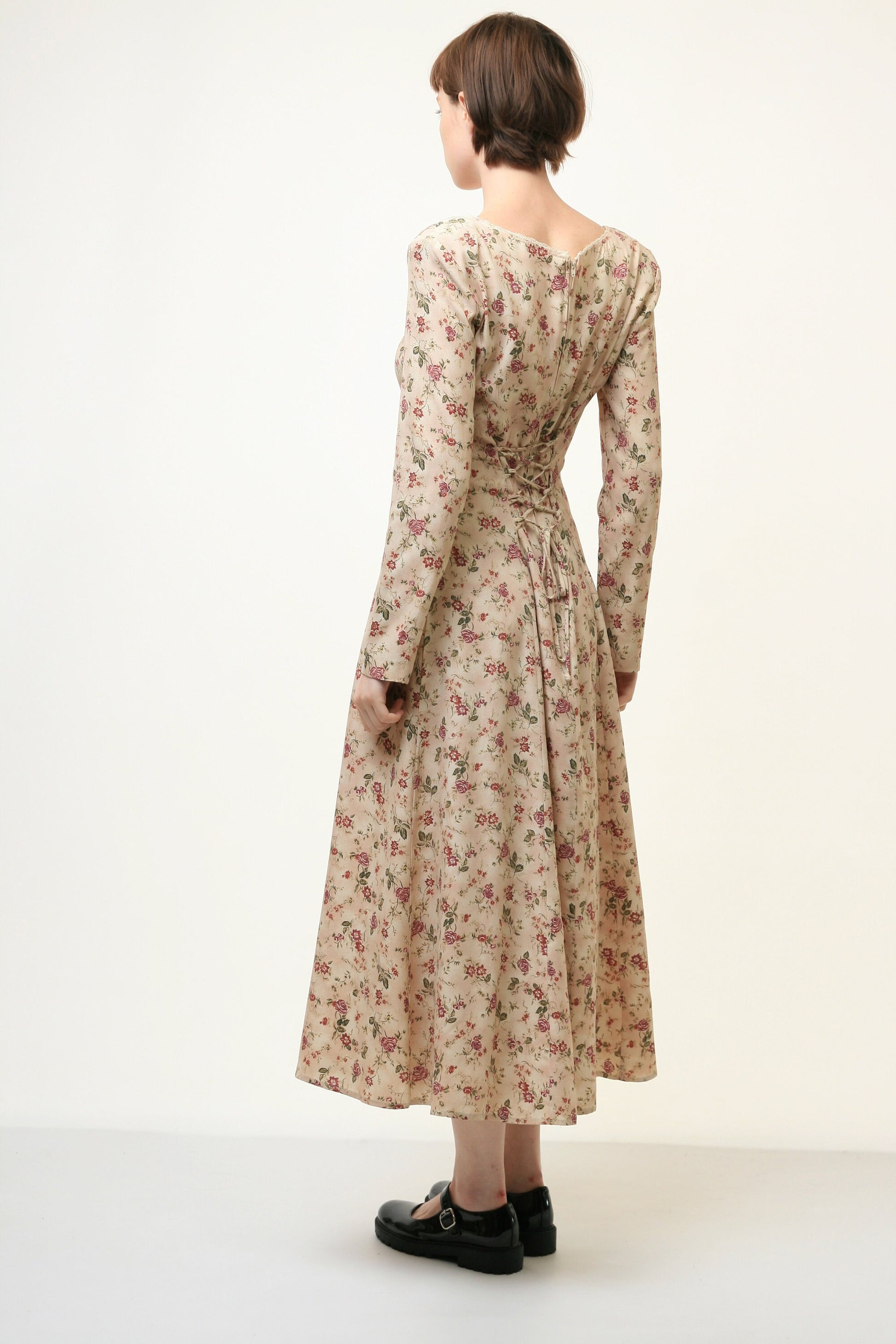 70s Vintage Midi Length Bohemian Froral Long Sleeves Dress size S Small 4065/ Vintage Woman Midi Floral Length Dress/ Vintage Dress