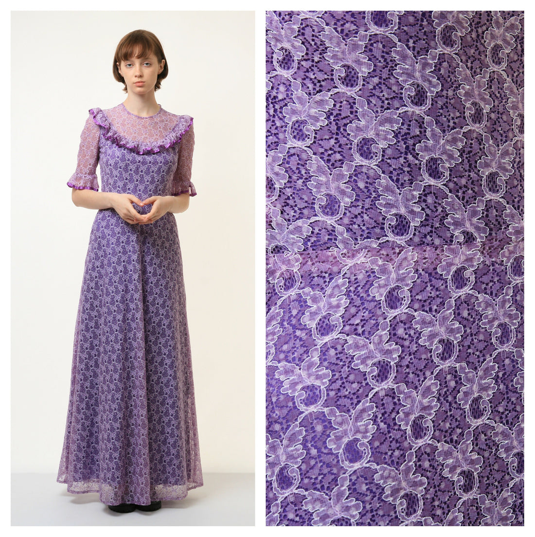 70s Vintage Vtg Rare Purple Lace Hippie Bohemian Long Sleeve Maxi Long Dress 4190 Girlfriend Gift Present/ Vintage Woman Praire Purple Dress