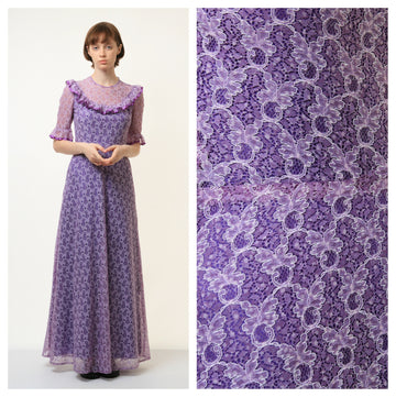 70s Vintage Vtg Rare Purple Lace Hippie Bohemian Long Sleeve Maxi Long Dress 4190 Girlfriend Gift Present/ Vintage Woman Praire Purple Dress