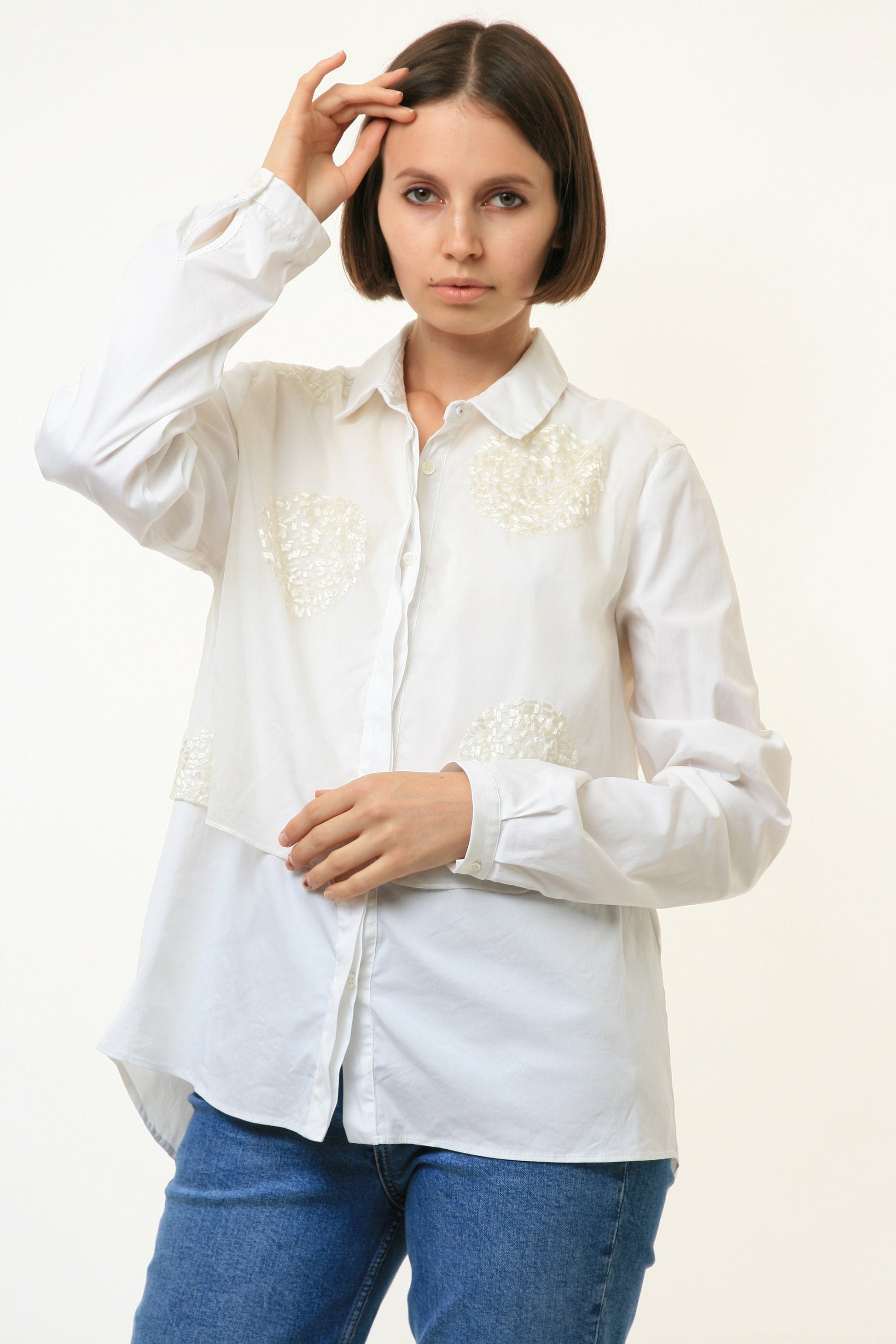 80s Vintage Vtg Fabiana Filipi White Formal Long Sleeve Shirt Buttons Up Blouse 4348 Girlfriend Gift Present Size L Large