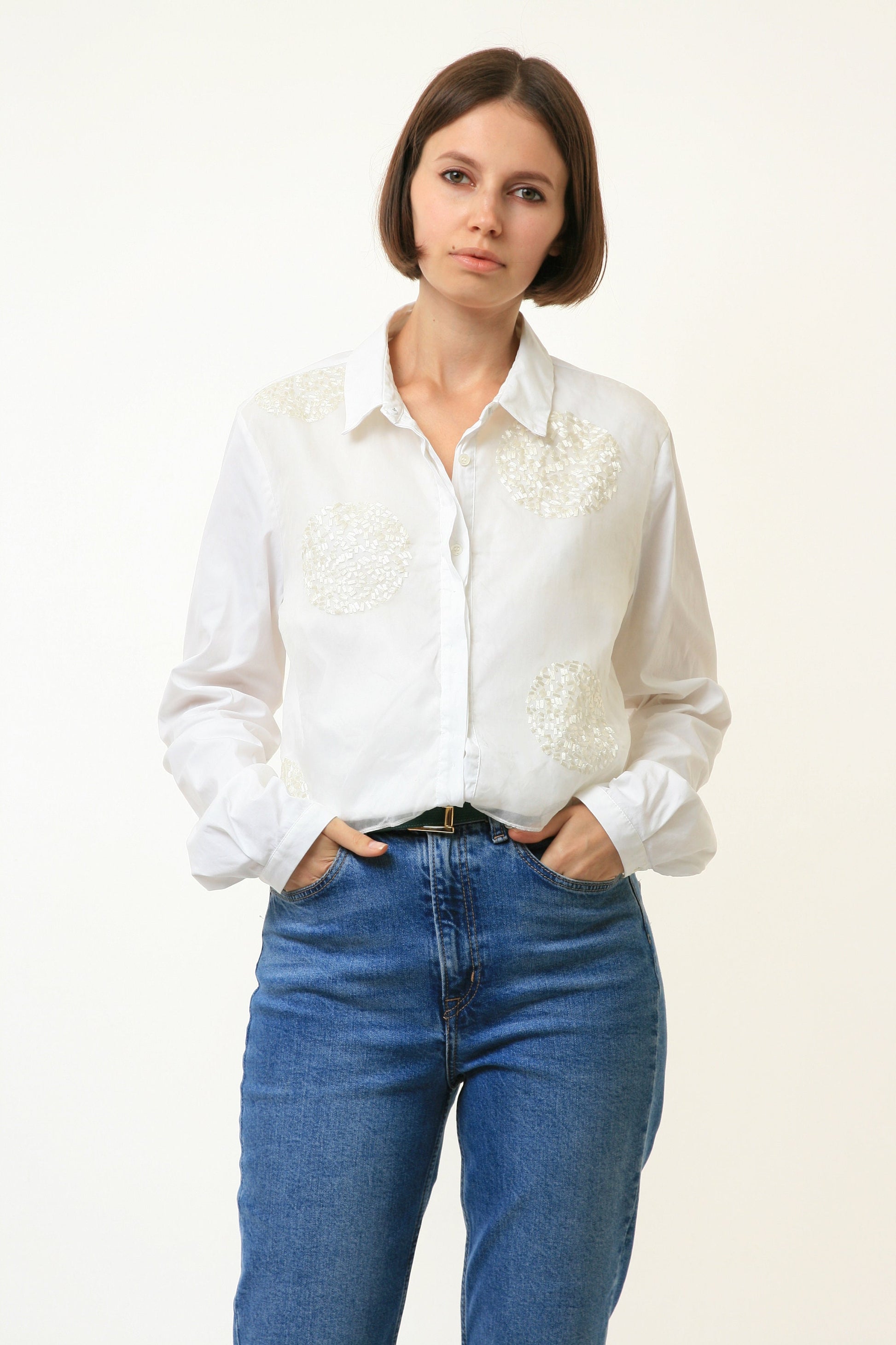 80s Vintage Vtg Fabiana Filipi White Formal Long Sleeve Shirt Buttons Up Blouse 4348 Girlfriend Gift Present Size L Large