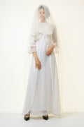 70s Vintage White Boho Maxi Lace Wedding Dress 4246/ 70s Vintage Wedding Dress size Small