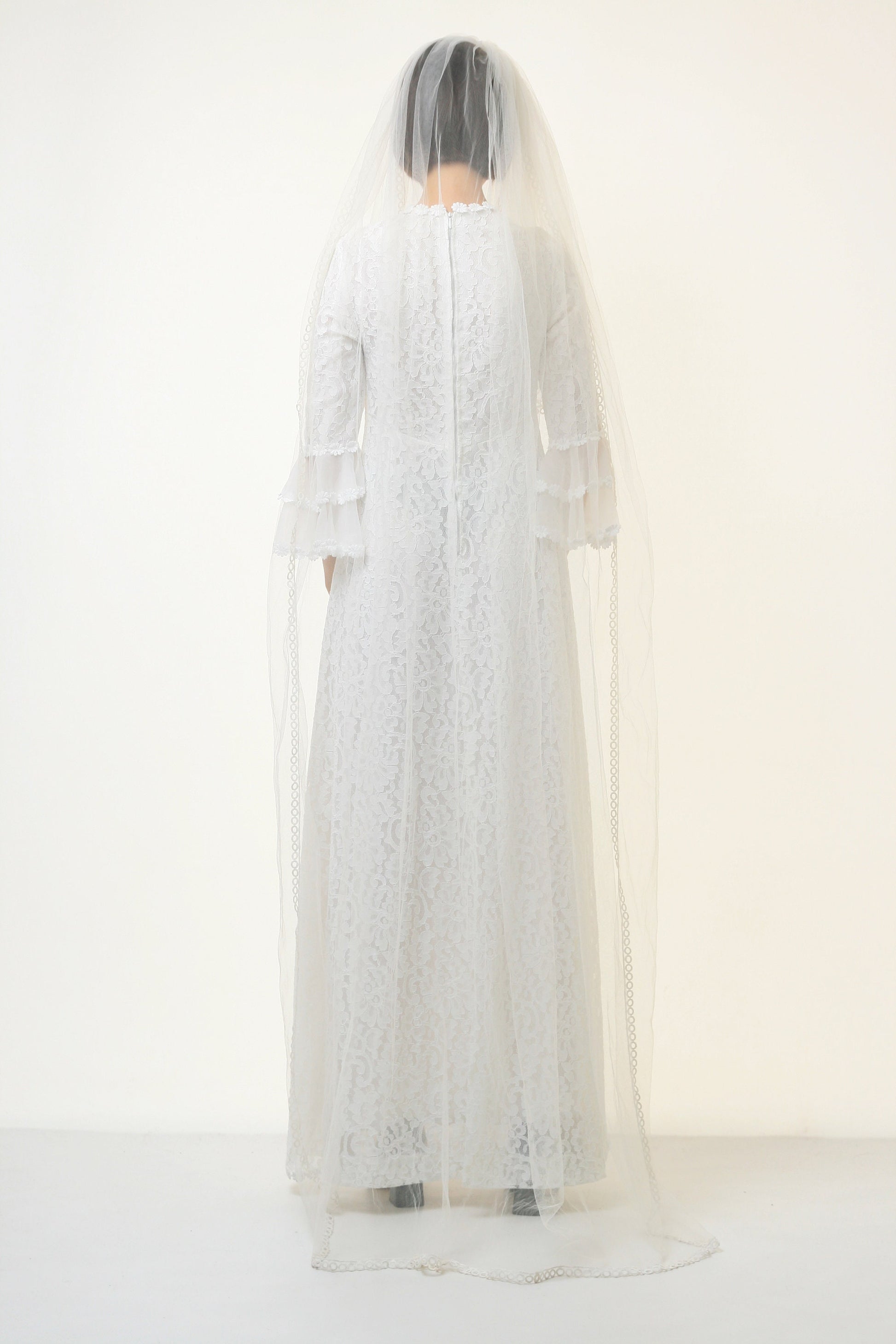 70s Vintage White Boho Maxi Lace Wedding Dress 4246/ 70s Vintage Wedding Dress size Small