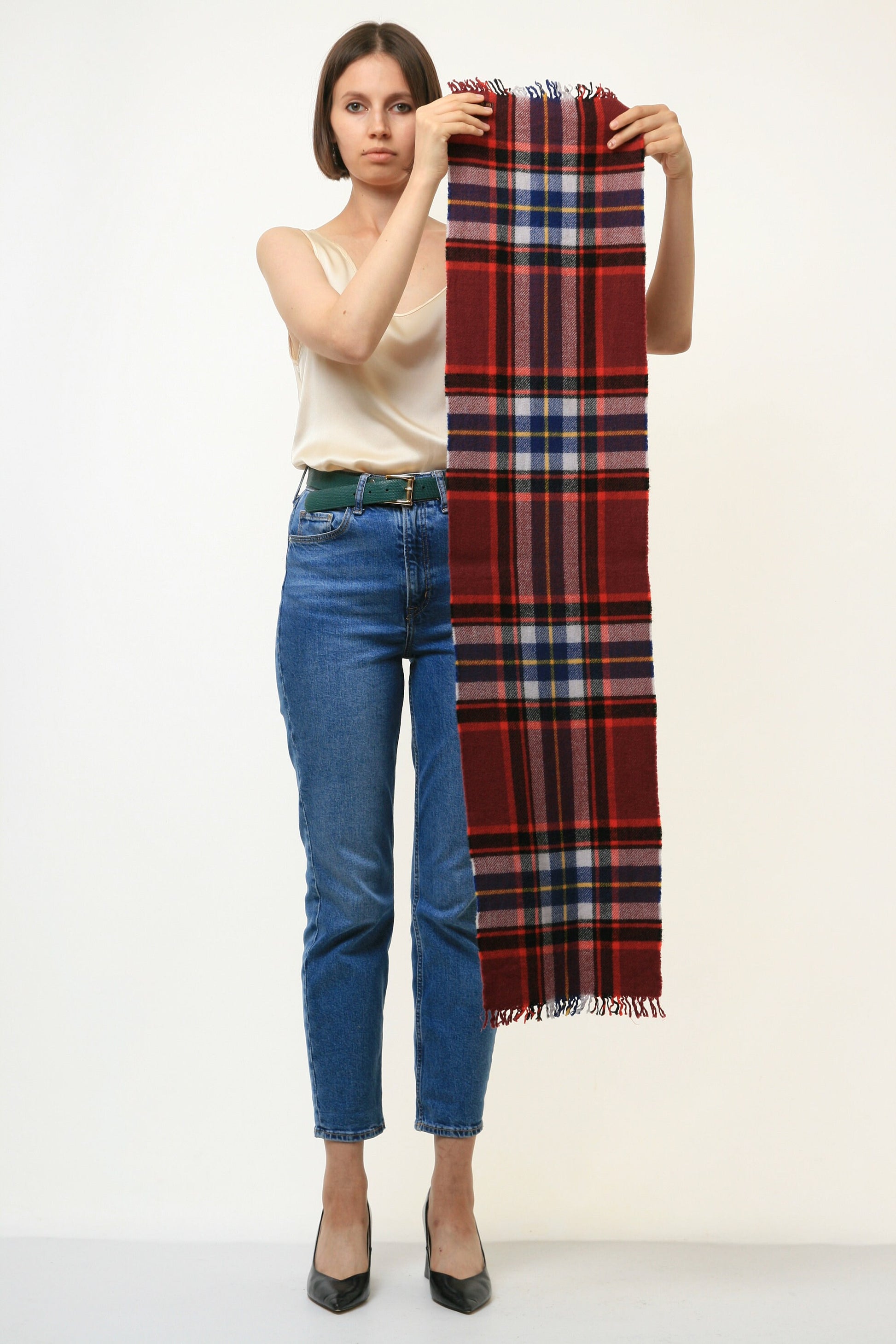 70s Vintage Rare Tartan Checked Scotland Lambswool Wool Scarf Woman Vintage Accesories Handwoven Scarf Woman Gift Girl Gift Present 4429