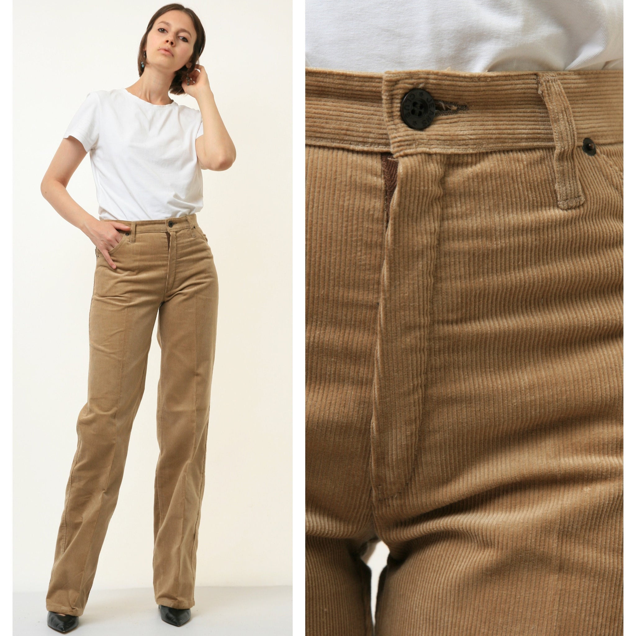 80s Vintage Vtg Nevada Beige High Waisted Woman Corduroy Fall Cotton High Waisted Moms Trousers 4380 Girlfirend Gift SIze S Small