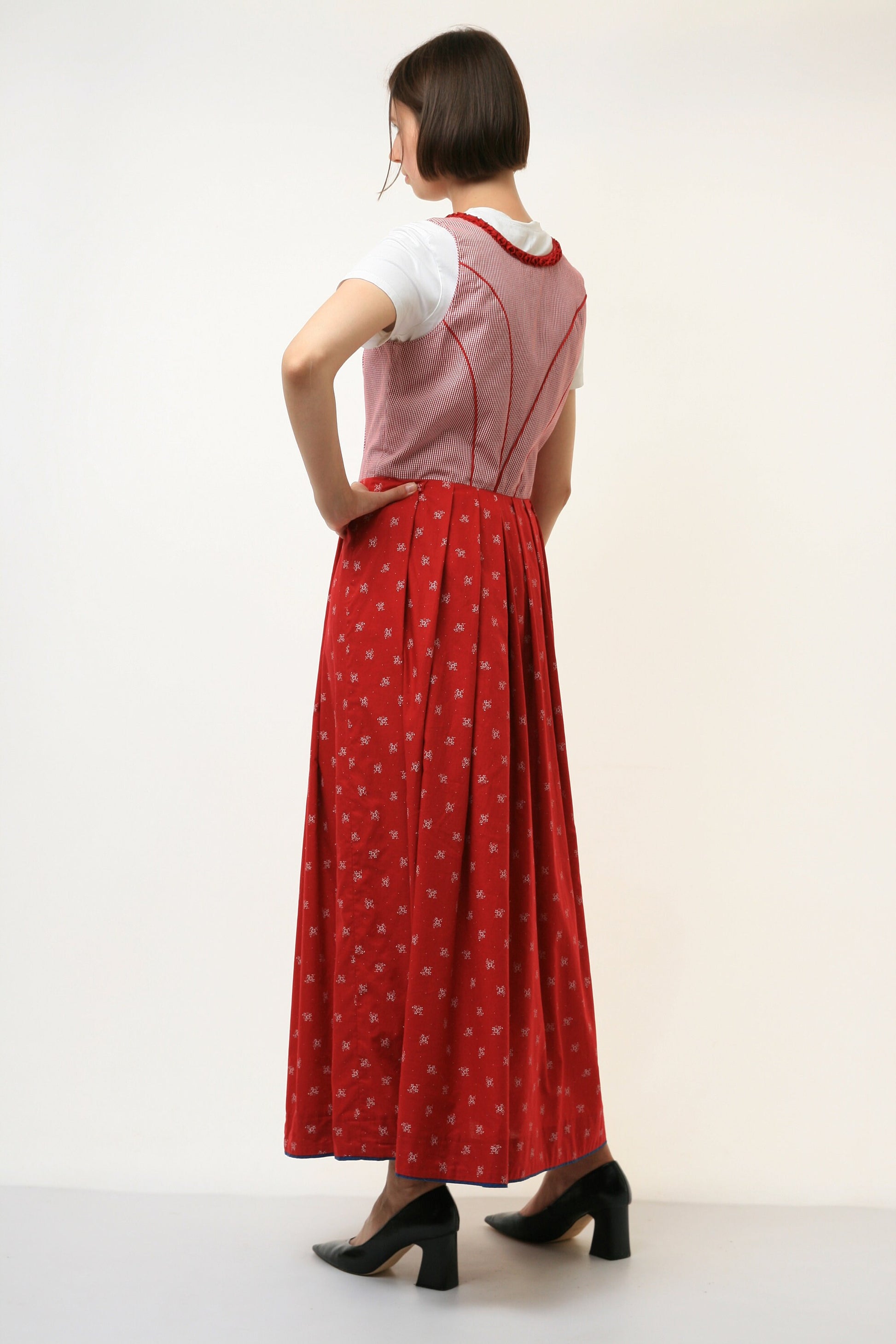 70s Vintage Vtg Rare Austrian Tyrol Dirndl Traditional Sleeveless Red Boho Midi Length Buttons Up Mid Calf Length Dress 4309 Girlfriend Gift