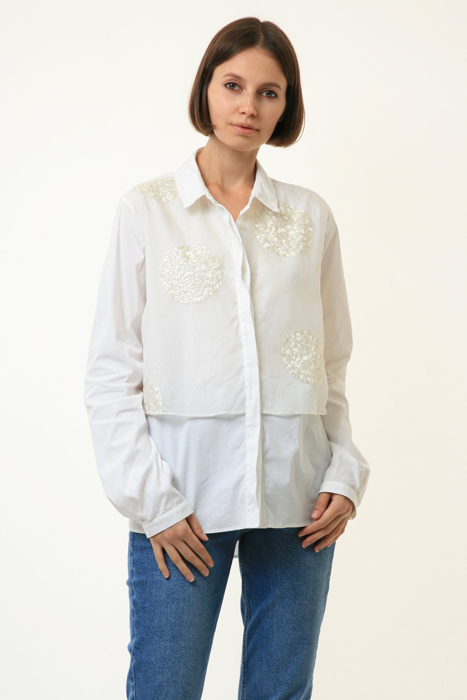 80s Vintage Vtg Fabiana Filipi White Formal Long Sleeve Shirt Buttons Up Blouse 4348 Girlfriend Gift Present Size L Large