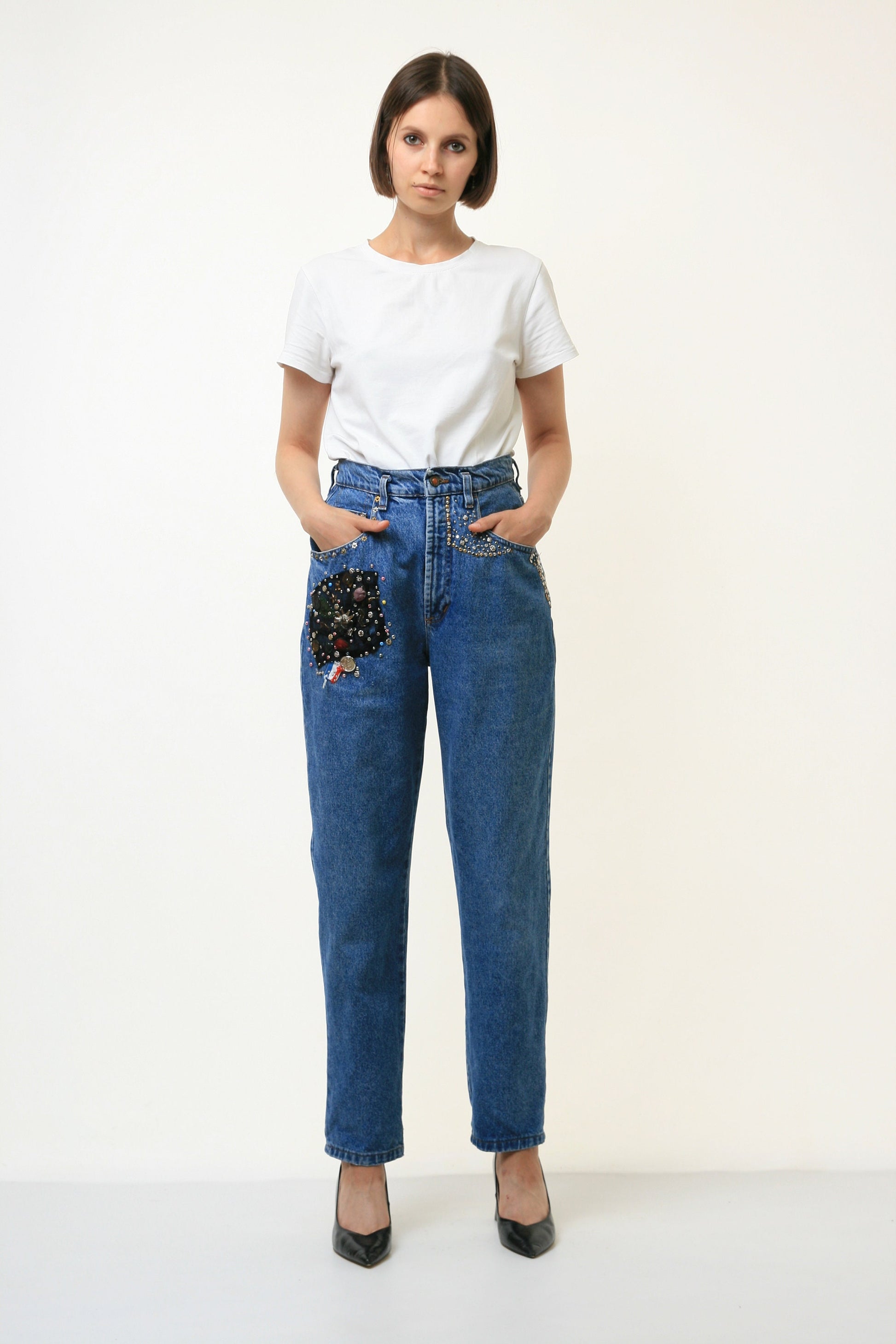 80s Woman Vintage MOMs Medium Waisted Straight Denim Trousers Size S 4373/ Vintage Woman Clothing/ Vintage Woman MOM Jeans size Small