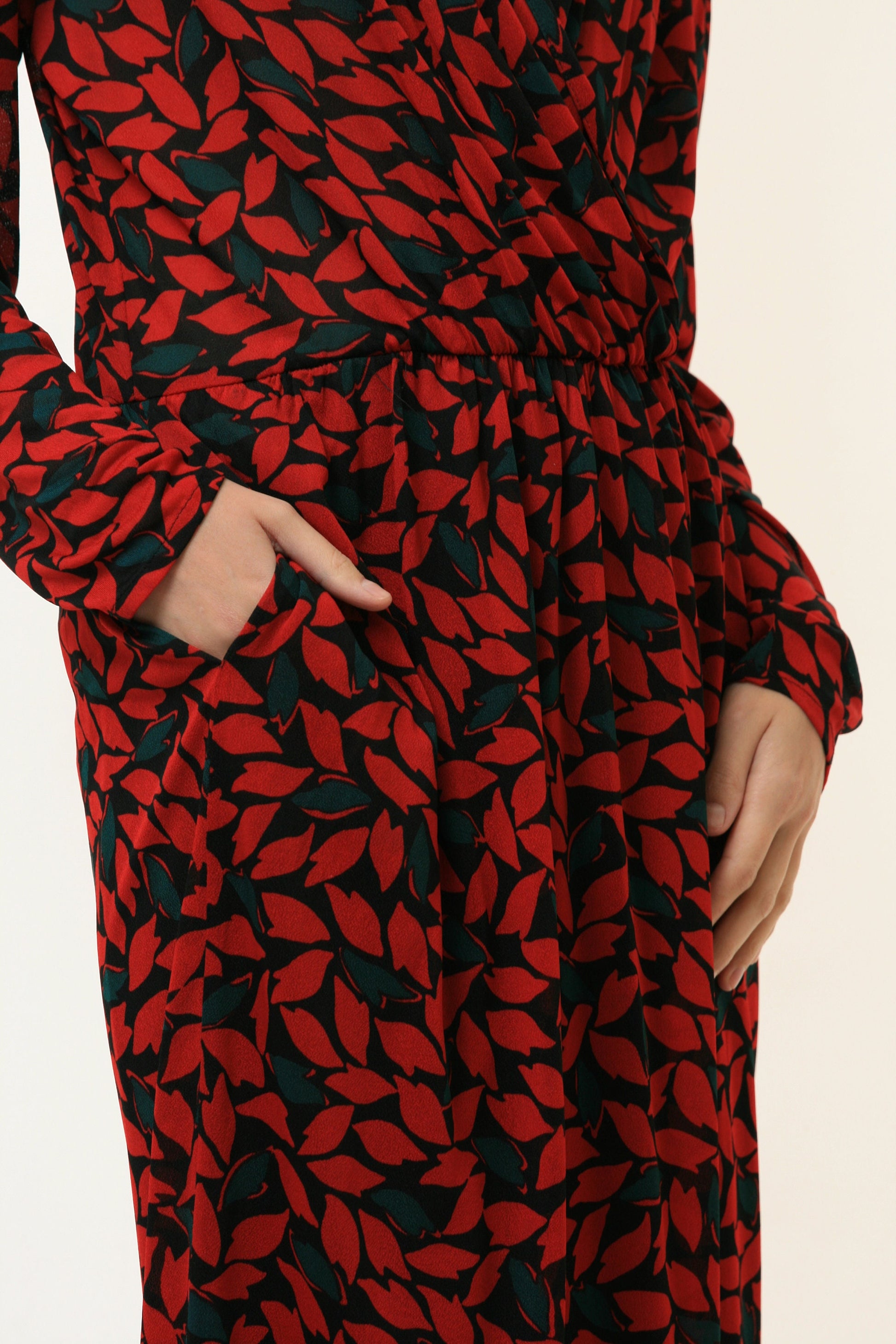 Women Fall Dress Abstract Pattern Long Sleeve Midi Sweetheart V-neck Viscose Pattern Dress MoodGirlsUA Size S Small 4529