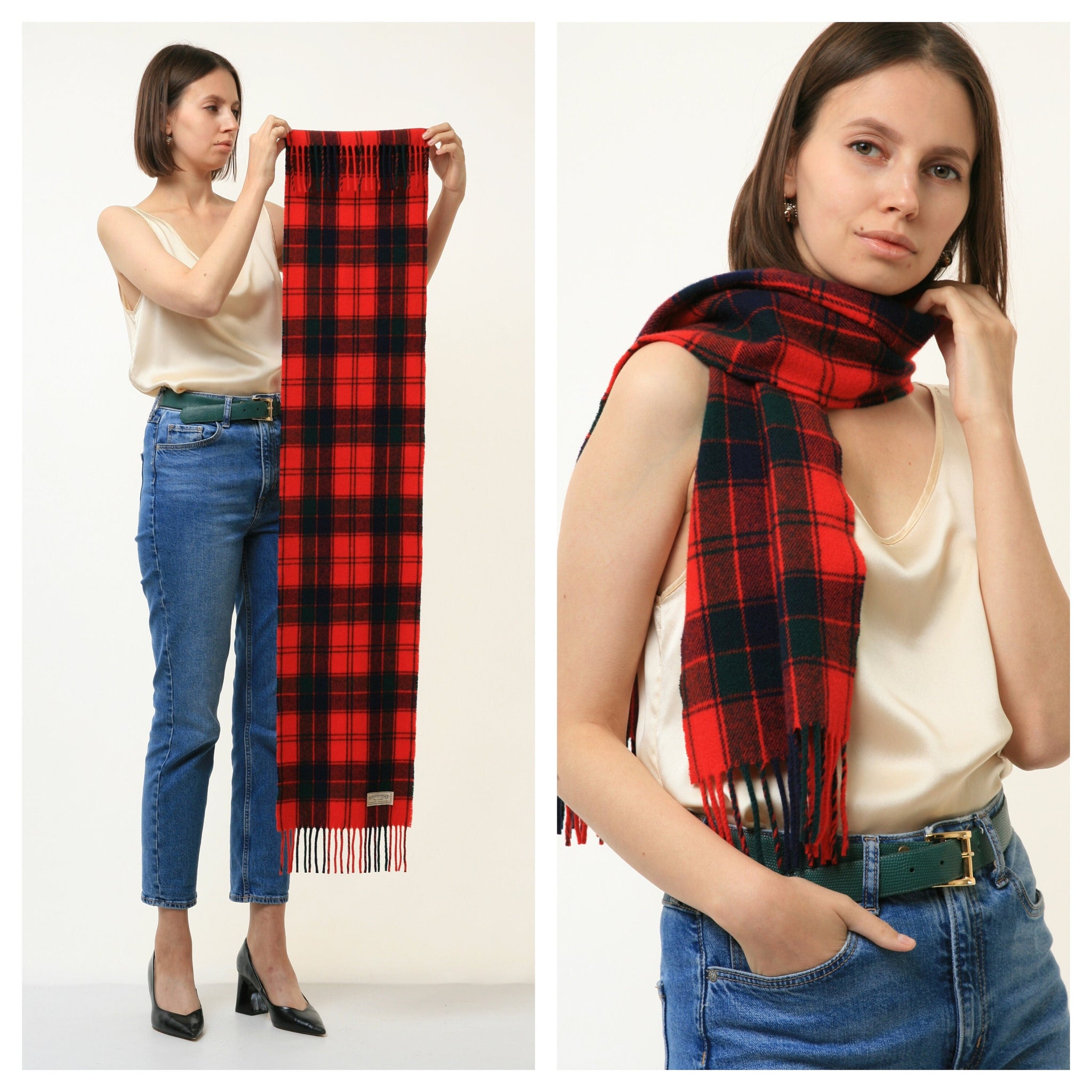 70s Vintage Rare Red Checked Scotland Lambswool Scarf Woman Vintage Accessories LambsWool Scarf Woman Gift Girl Gift Present 4560