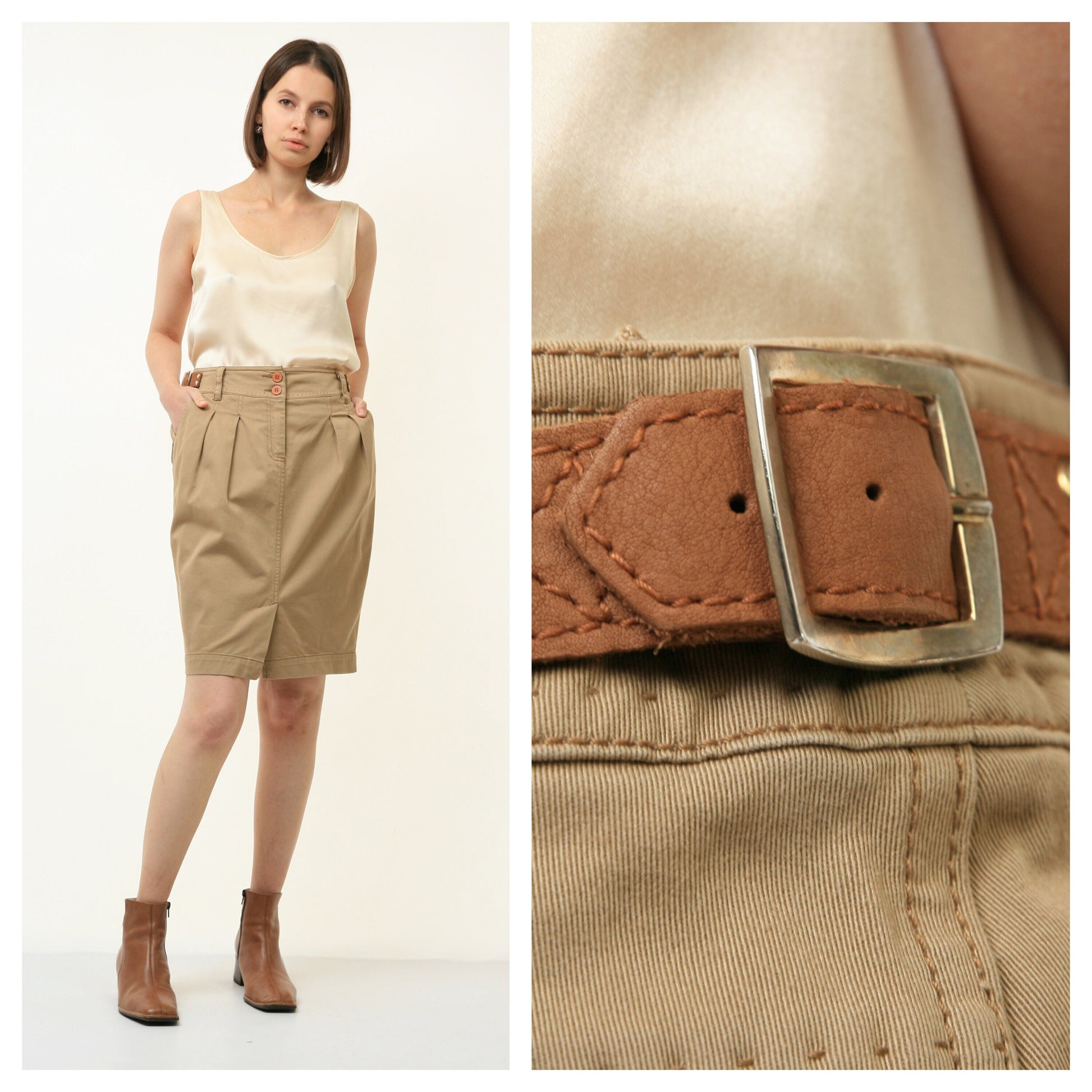 90s Vintage Max Mara High Waisted Beige Mini Skirt 4586/ Vintage Woman Max Mara Beige Skirt/ Vintage Max Mara/ Vintage Woman Clothing