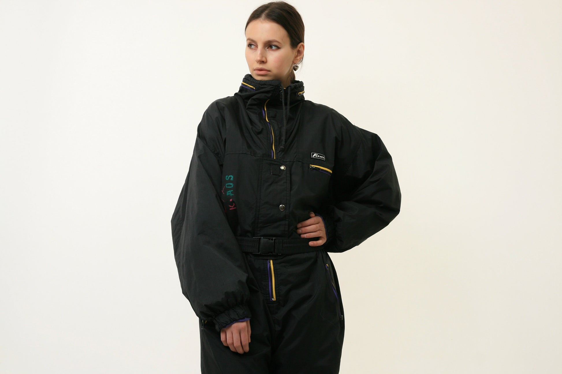 80s Vintage Vtg Rare Winter Black No Hood Lined with Elasticated Waist and Belt Overalls 4684/ Vintage Winter Snow Suit for Women