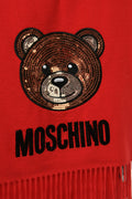 Vintage Woman Deadstock MOSCHINO Red Bear Wool Scarf/ Moschino Teddy Bear 100% Wool Fringed Scarf Red Made In Italy