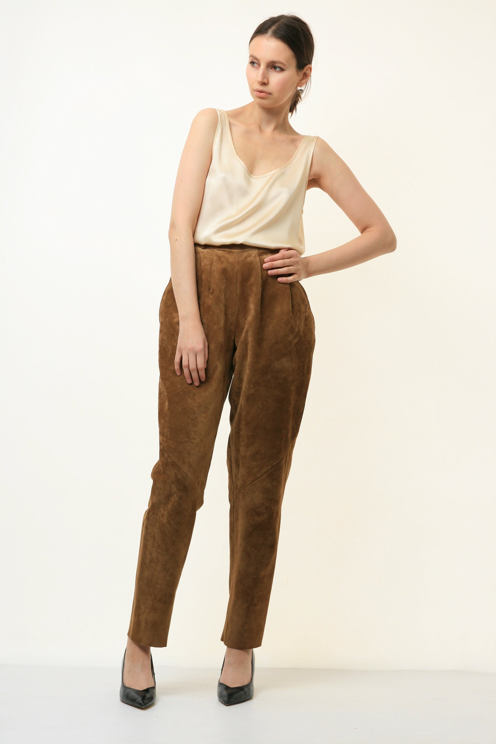 80s Vintage High Waisted Suede Woman Pants size 36 4703/ Vintage woman suede trousers/ vintage woman clothing/ vintage woman