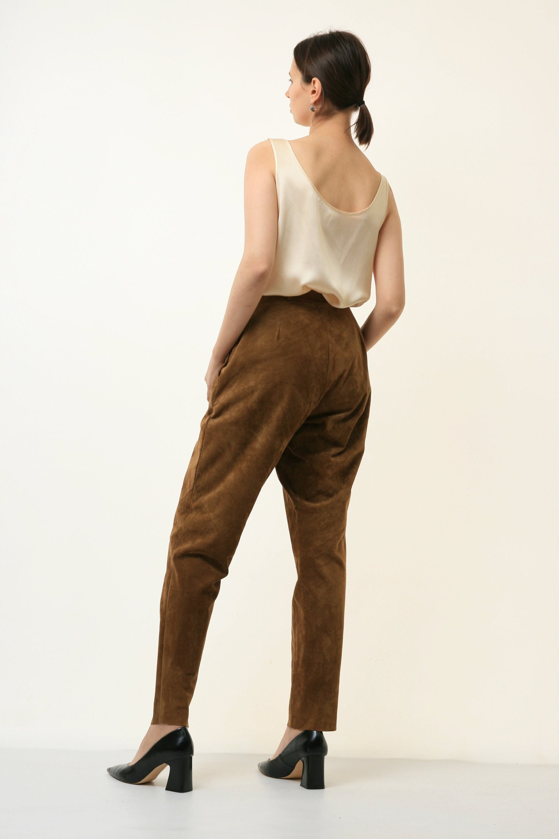 80s Vintage High Waisted Suede Woman Pants size 36 4703/ Vintage woman suede trousers/ vintage woman clothing/ vintage woman