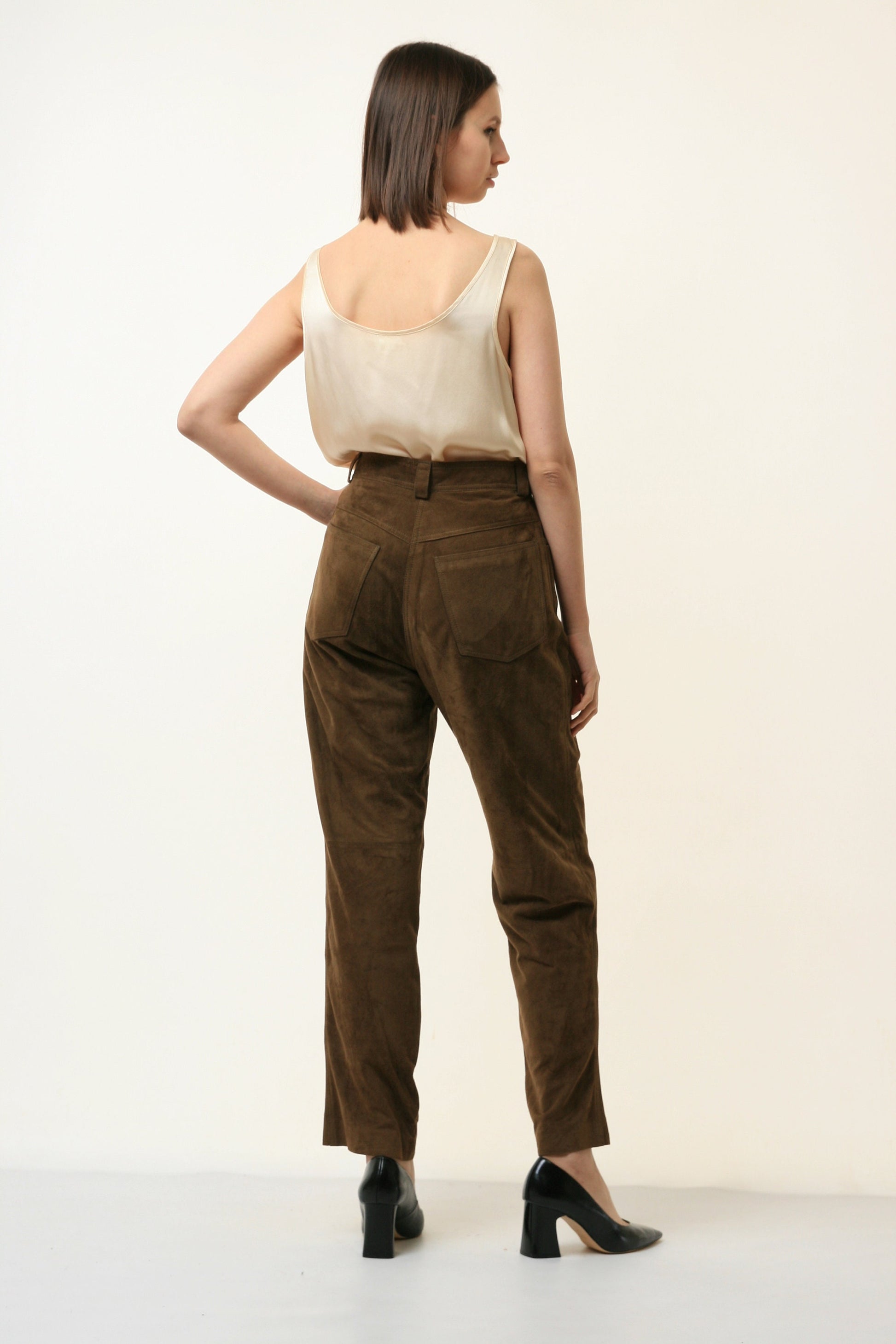 80s Vintage High Waisted Brown Suede Woman Pants size Small 4761/ Vintage woman leather trousers/ vintage woman suede pants size 38 S