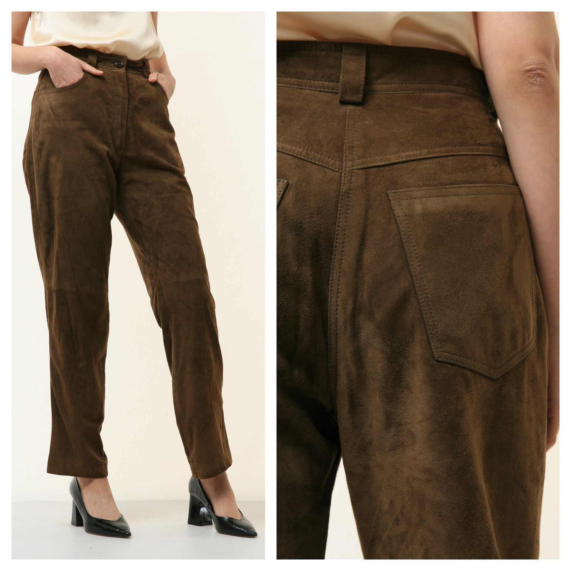 80s Vintage High Waisted Brown Suede Woman Pants size Small 4761/ Vintage woman leather trousers/ vintage woman suede pants size 38 S