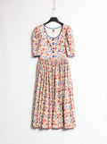 Vintage Austrian Dirndl Dress With Puffy Sleeves Button Down Floral Midi 100% Cotton Handmade in Austria Trachten Cottage Core Size M 4774