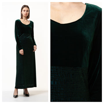 80s Vintage Rare Evening Velvet Long Sleeve Deep Green Maxi Length Penci Dress Girlfriend Gift Present/ Vintage Woman Clothing