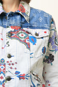 Roberto Cavalli | Vintage Jacket | 1980s | Denim Jacket with Floral Print/Denim Cavalli Jacket | Acid Washed | Made in Italy | Size L 4792