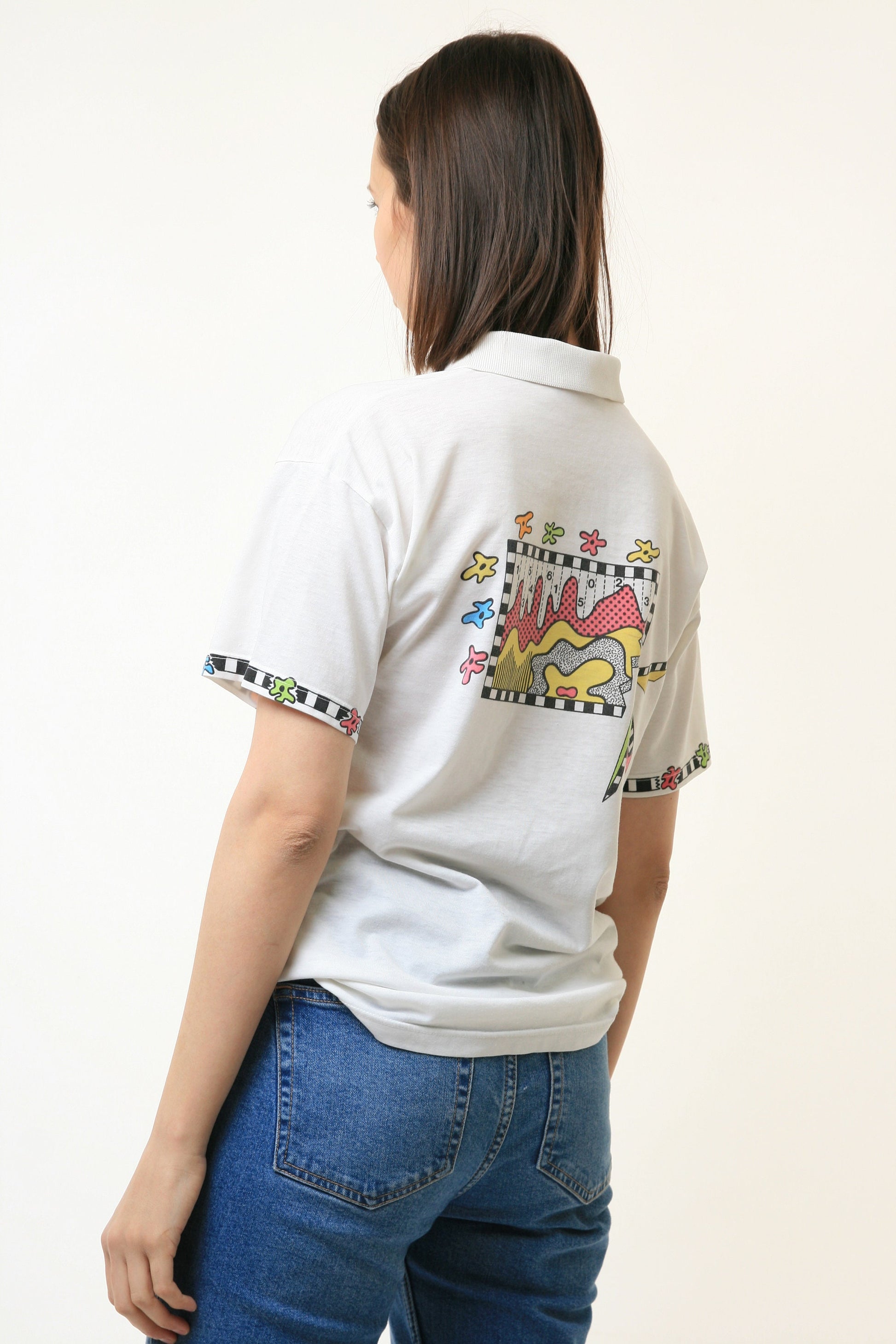 80s Vintage Graphic Print ADIDAS Woman White Tshirt size S 4736/ Vintage Woman Adidas Clothing/ Vintage Woman Graphic White Tshirt