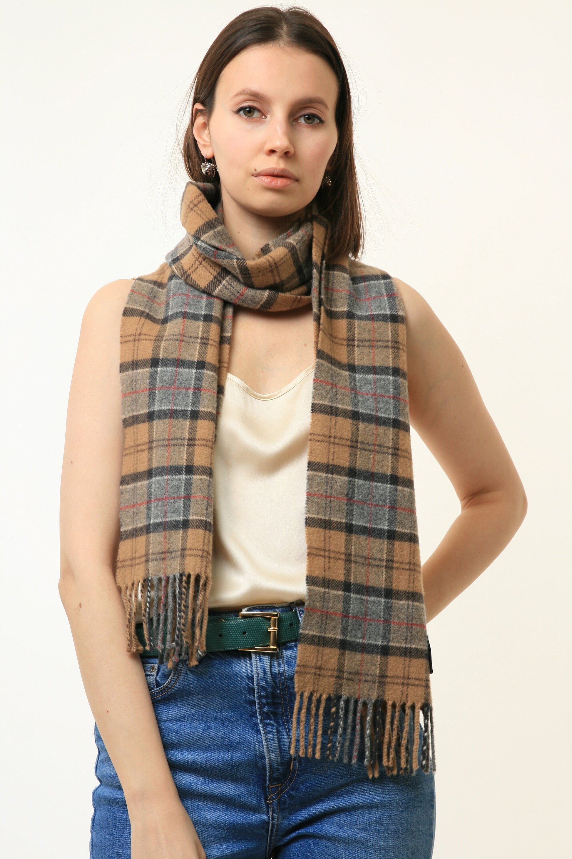 80s Vintage Barbour Tartan Checked Lambswool Scotland Scarf Woman Vintage Accessories Handwoven Scarf Woman Gift Girl Gift Present 4831