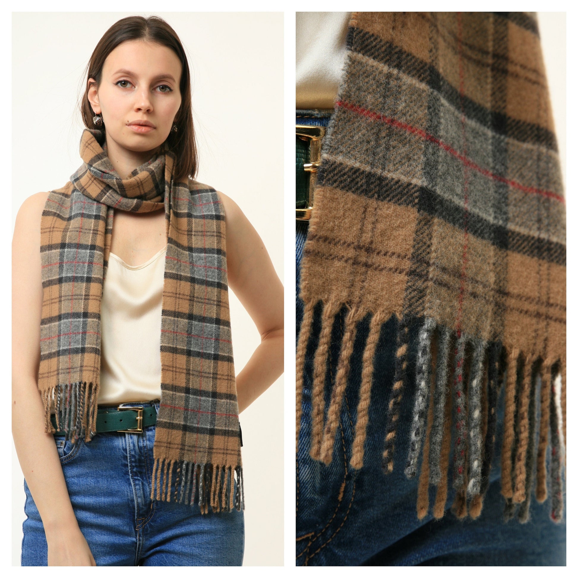 80s Vintage Barbour Tartan Checked Lambswool Scotland Scarf Woman Vintage Accessories Handwoven Scarf Woman Gift Girl Gift Present 4831