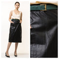 80s Leather Midi Skirt / High Waist Leather Midi Skirt Med / Minimalist Black Skirt / Leather Midi Pencil Skirt Small Medium 4834