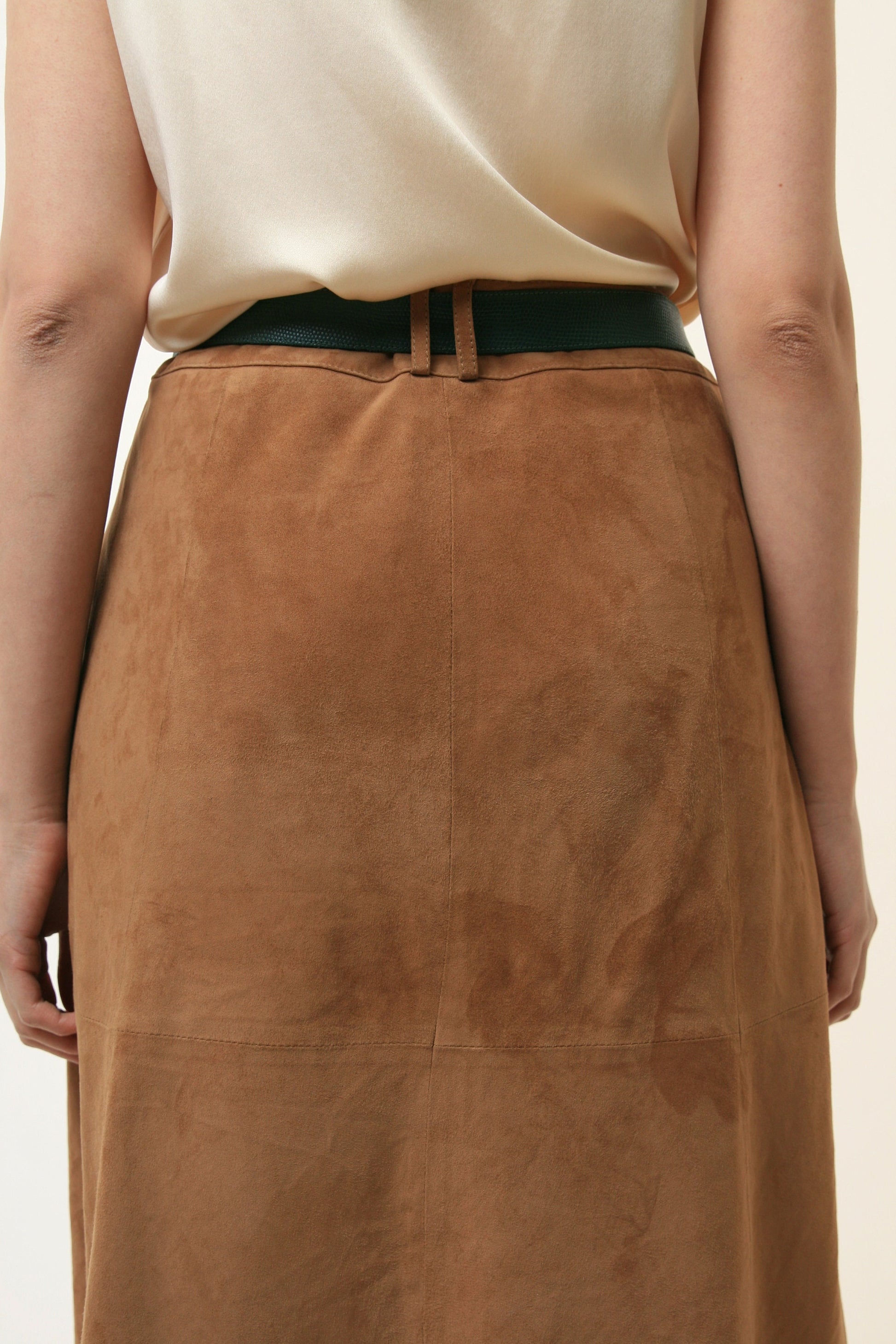 80s Vintage Brown High Waisted 100% Suede A Line Buttons Midi Lentgh Skirt 4765 Girlfriend Gift/ Vintage Suede A Line Midi Skirt Vtg Gift