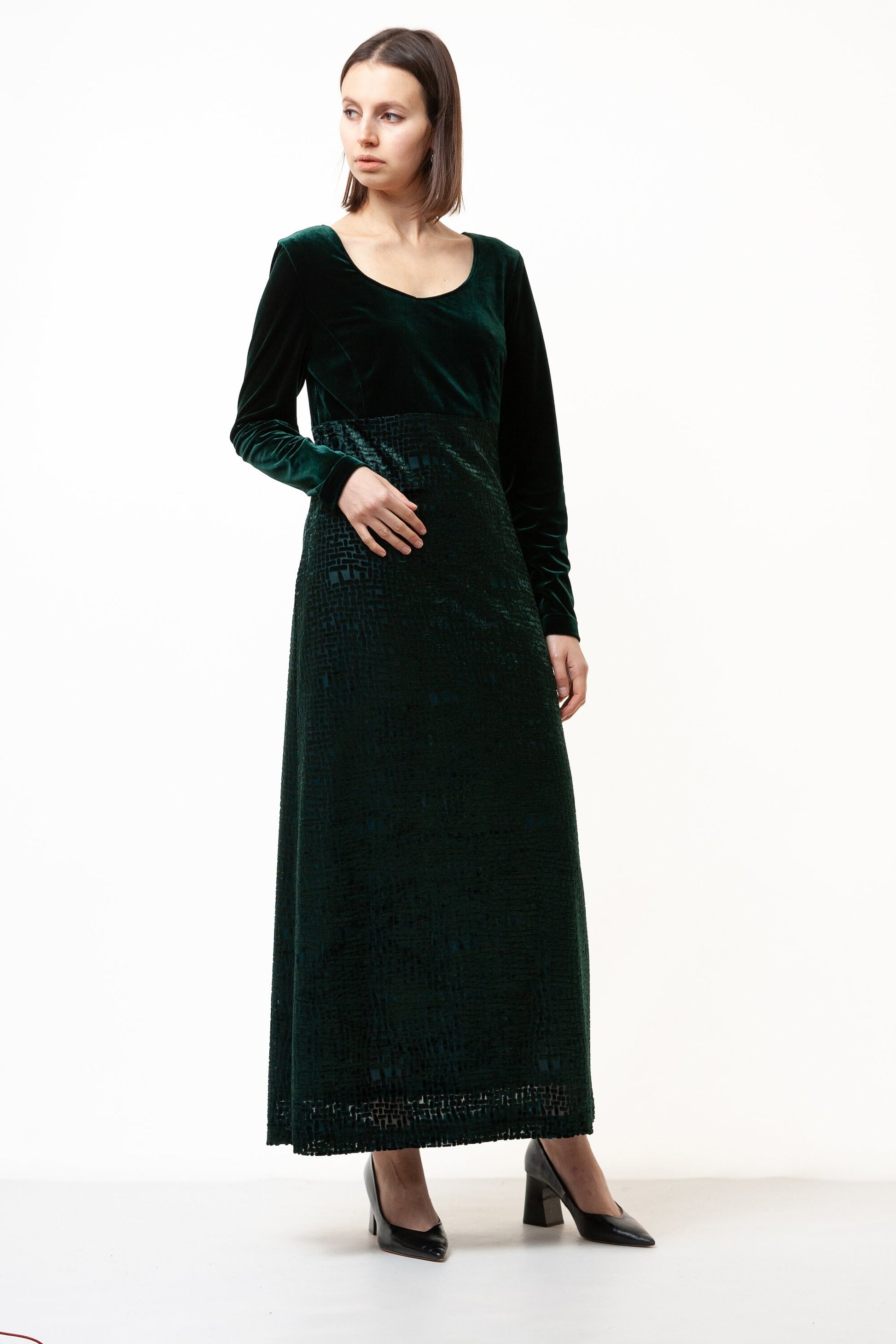 80s Vintage Rare Evening Velvet Long Sleeve Deep Green Maxi Length Penci Dress Girlfriend Gift Present/ Vintage Woman Clothing