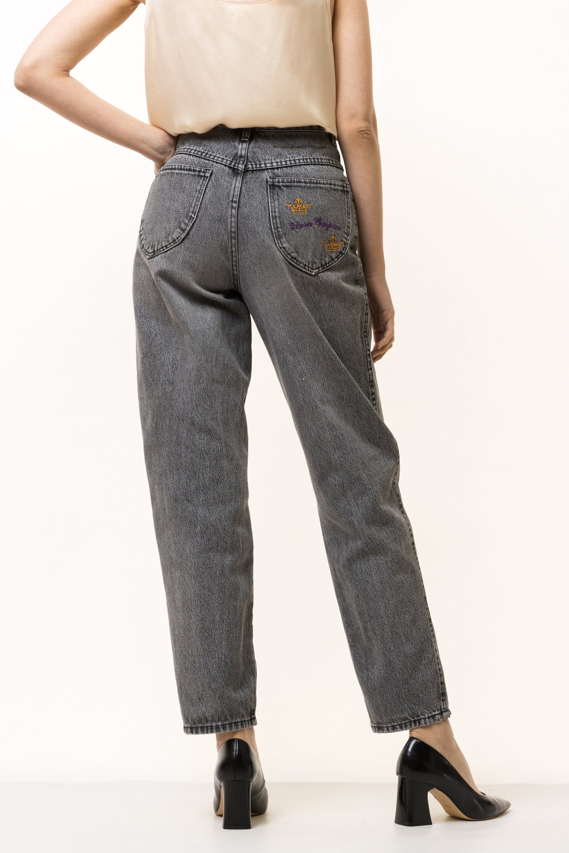 90s Vintage Woman Grey MOMs Denim High Waisted Denim Straight Jeans Pants Trousers 4838 Size S Girlfriend Gift/ Vintage Jeans