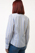 90s Vintage Tommy Hilfiger Striped Blue Logo Long Sleeve Buttons Up Woman Shirt in M size 4921/ Vintage Tommy Hilfiger Blue Woman Shirt