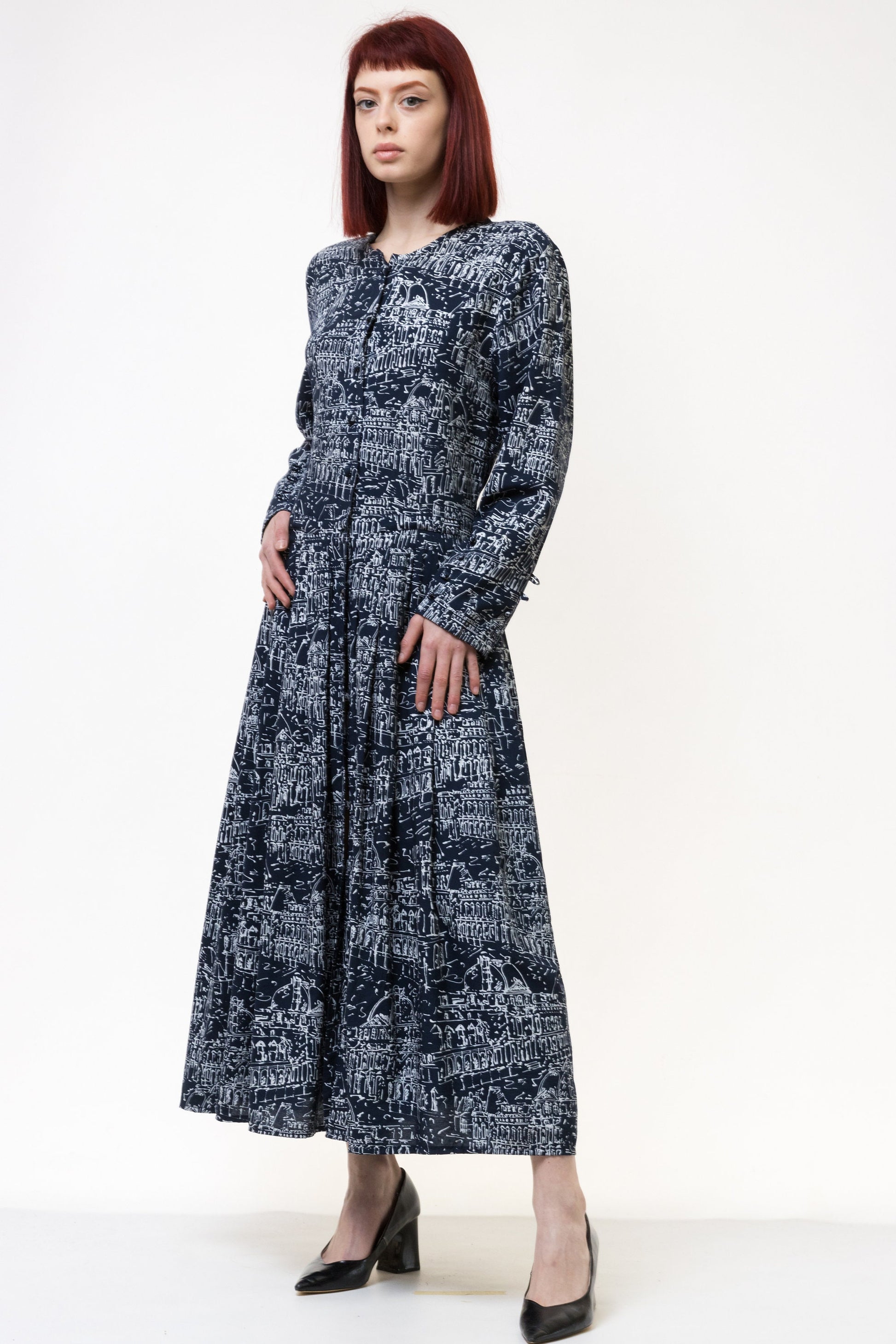 80s Vintage Woman Midi Long Robe Style Dress size Small 4947 Vintage Woman Bohemian Midi Abstract Pattern Dress size S Small