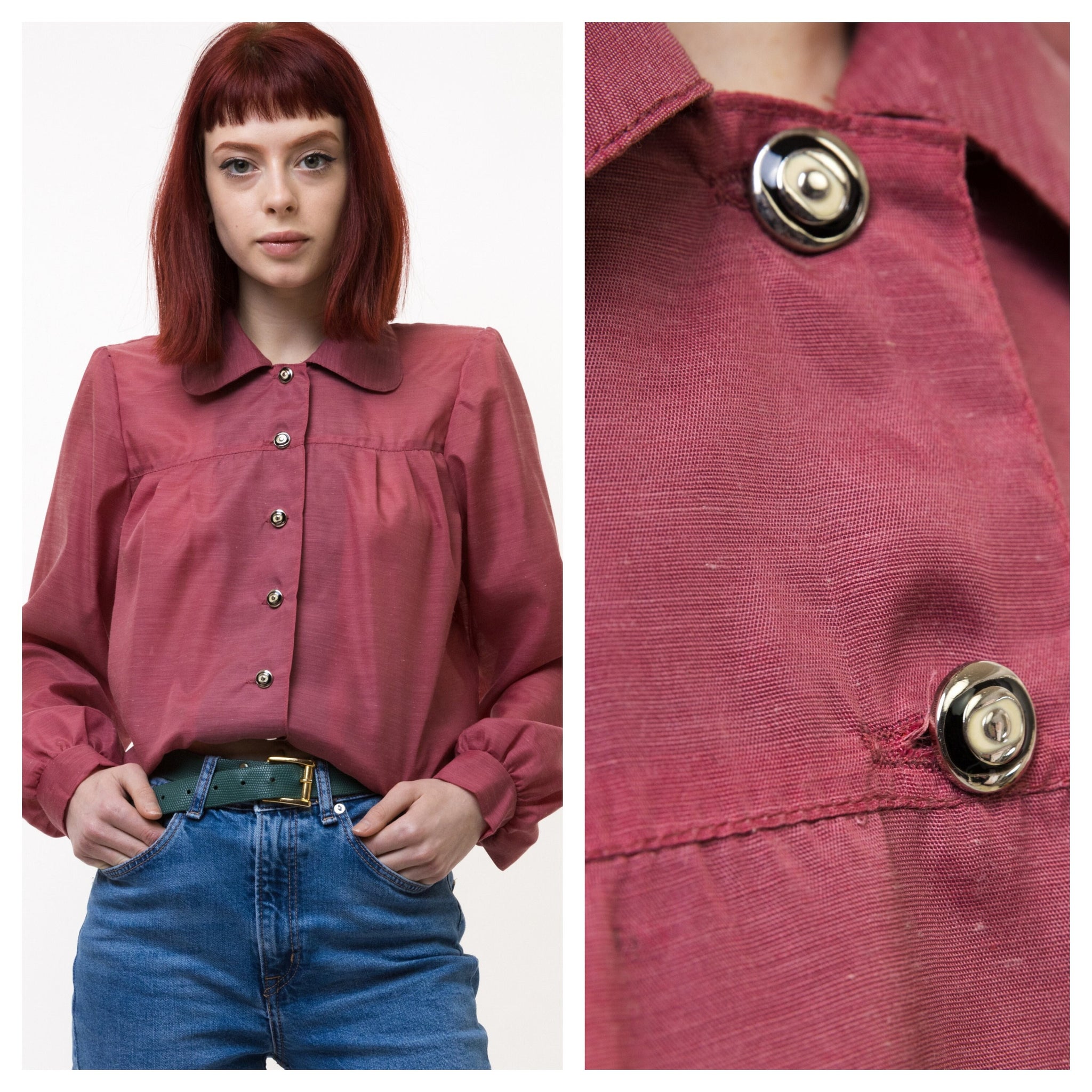 Dark Pink Women Blouse transparent women vintage 80s light shirt casual blouse women retro clothing gift idea size medium 4973