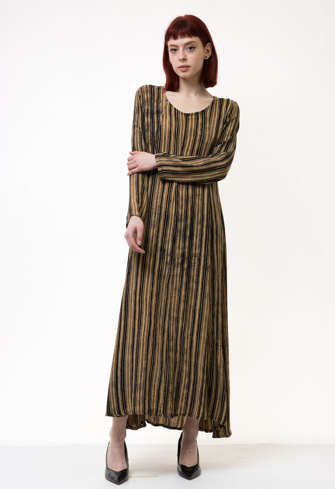 80s Vintage Woman Midi Long Robe Style Dress size Small 5020 Vintage Woman Bohemian Midi Striped Pattern Dress size S Small