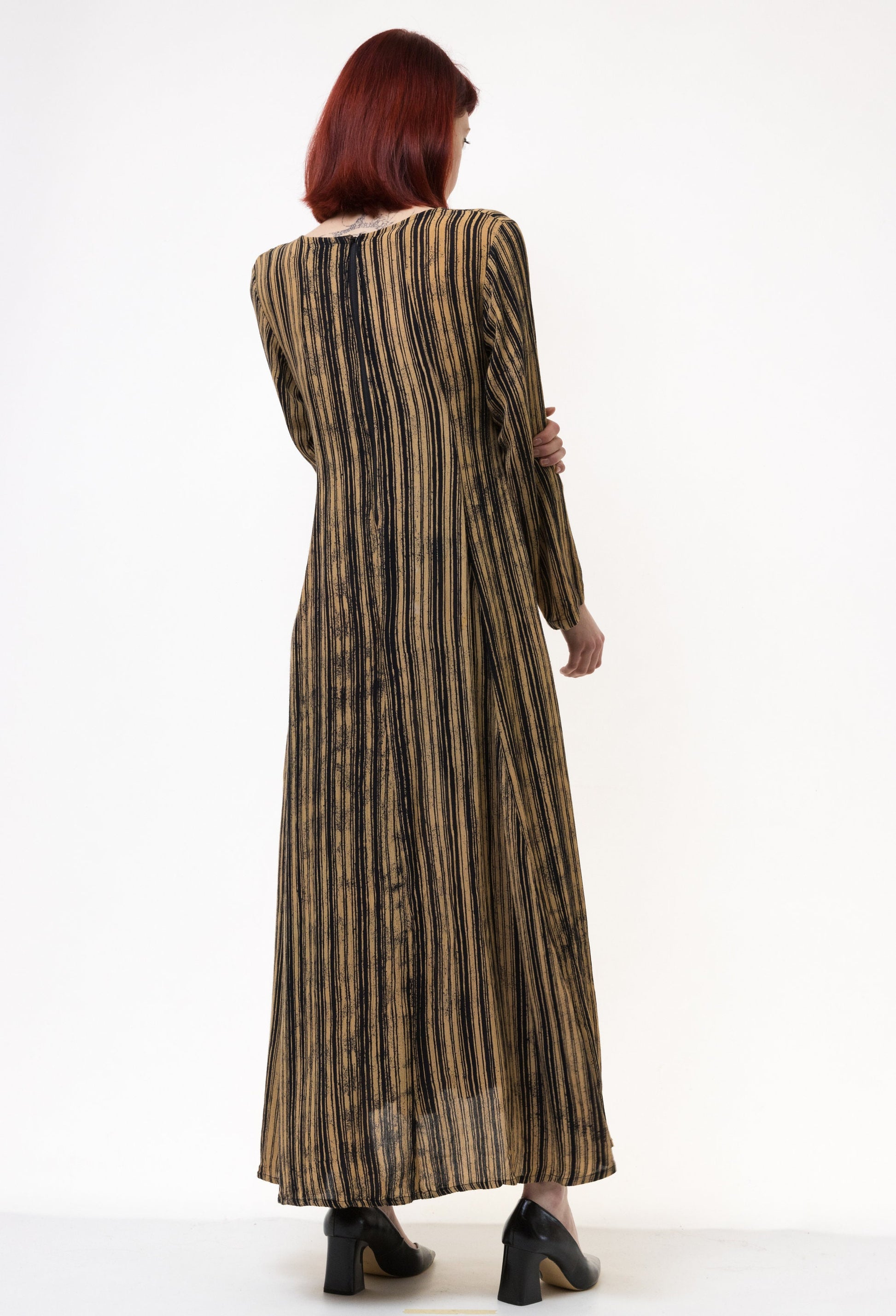 80s Vintage Woman Midi Long Robe Style Dress size Small 5020 Vintage Woman Bohemian Midi Striped Pattern Dress size S Small