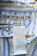 90s Vintage Tommy Hilfiger Striped Blue Logo Long Sleeve Buttons Up Woman Shirt in M size 4921/ Vintage Tommy Hilfiger Blue Woman Shirt