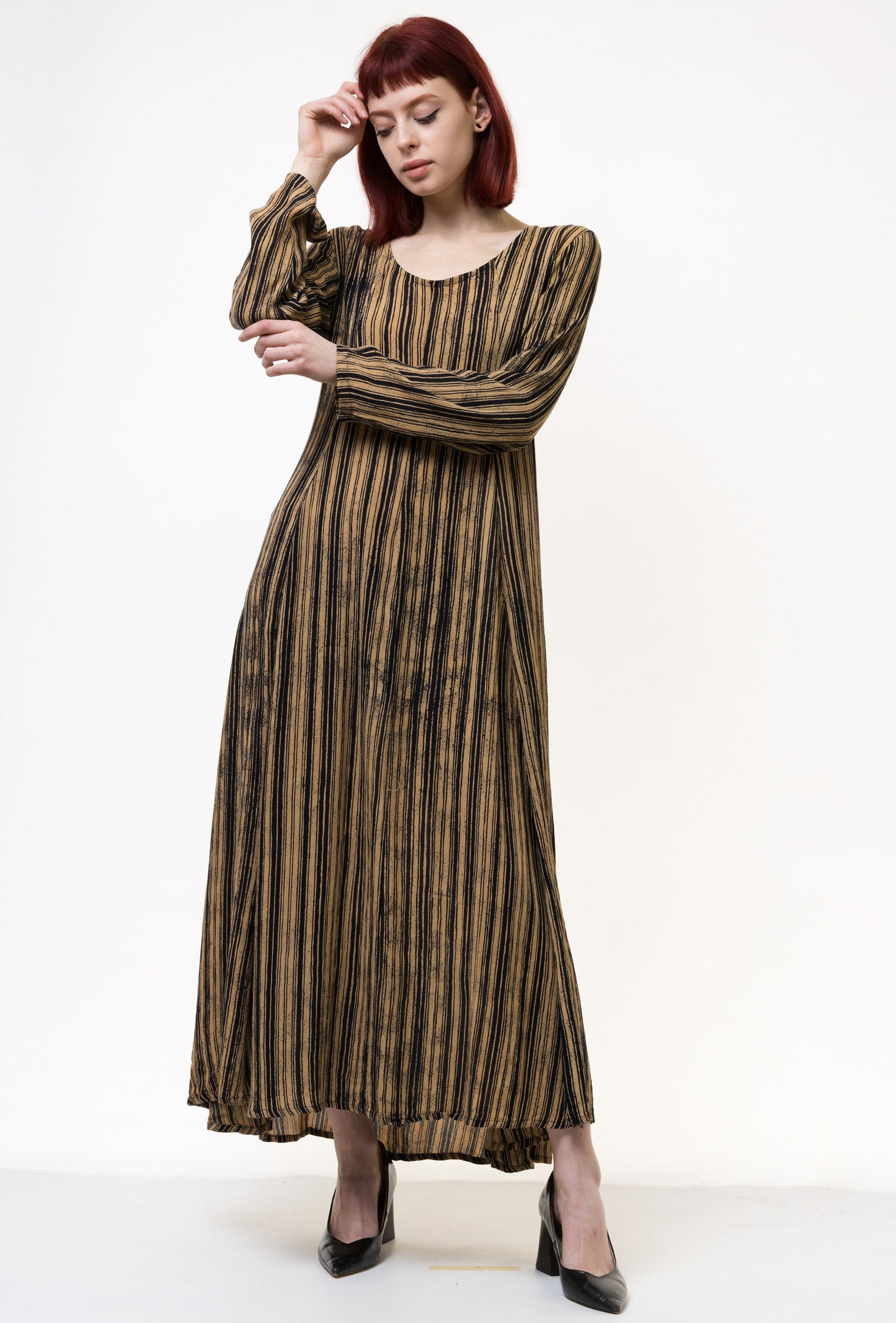 80s Vintage Woman Midi Long Robe Style Dress size Small 5020 Vintage Woman Bohemian Midi Striped Pattern Dress size S Small