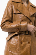 70s Vintage Vtg Rare Leather Lined Leather Lined Heavy Trench Outwear Spring Coat 5055 Vintage Ocher Leather Trench Coat Medium