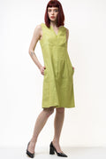 True Vintage 1990s Linen Midi Green Dress by Kenzo Casual Streetwear Backless Summer Minimalist size S/M