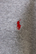 Vintage Polo Ralph Lauren Gray Cotton Oversized Ribbed Henley Quarter Zip Pullover with Red Polo Pony Logo Large